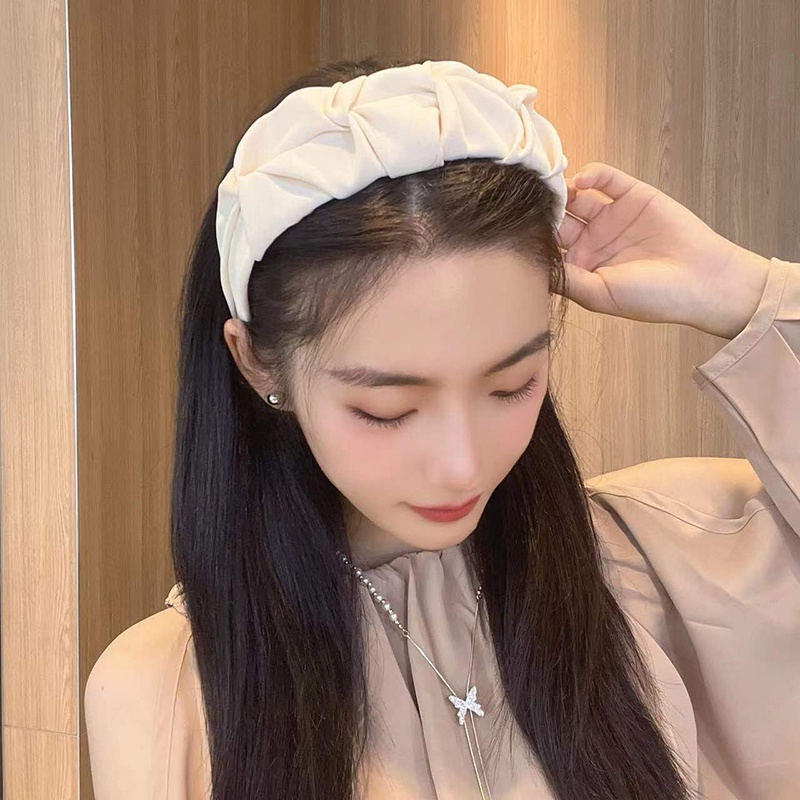 OVERFLOWS.ID BANDO SCRUNCHIE WANITA LEBAR SIMPUL BANDANA KOREA ANTI PATAH HEADBAND KERITING DESAIN SILANG