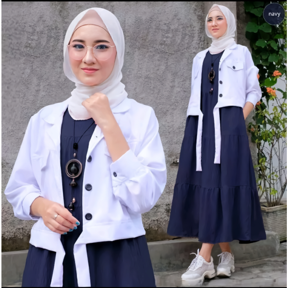 GAMIS ROMPI VALEN BAHAN CRINCLE AIRFLOW / ONE SET 2 IN 1 OUTER DAN DRESS