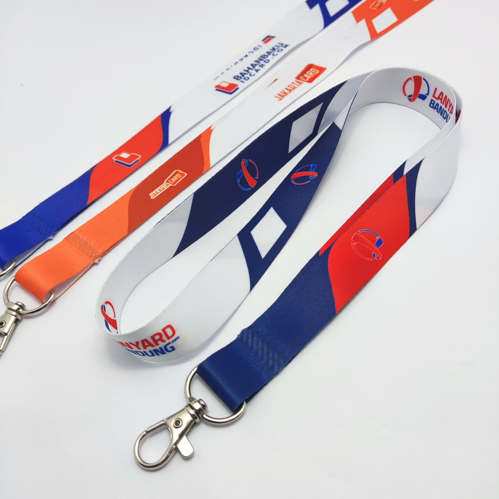 Cetak Tali Lanyard Custom Desain Sublim Printing 2 Muka Lebar 2cm Finishing Press Ultra Sonic