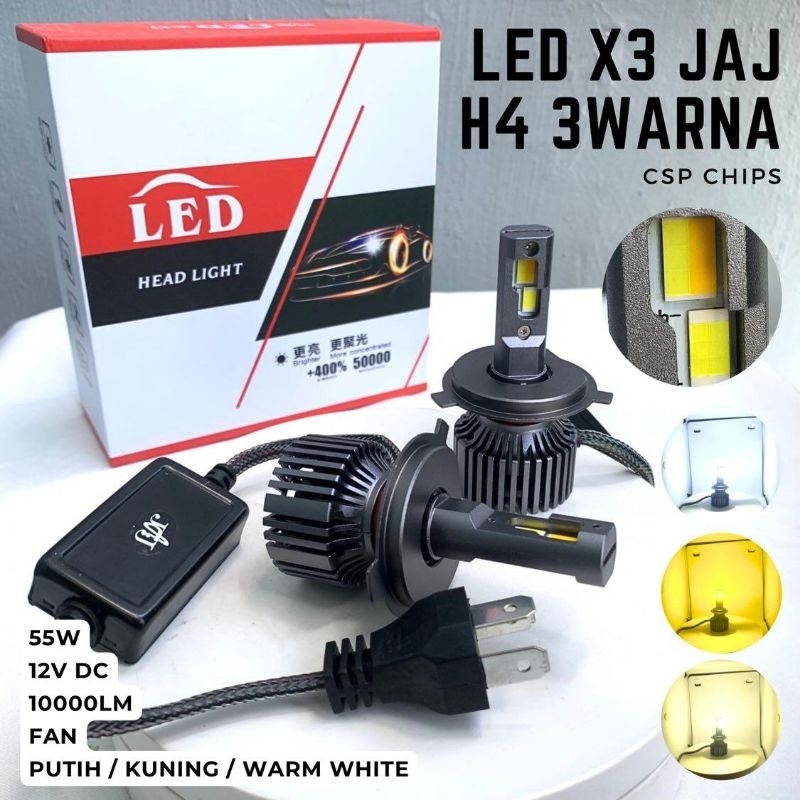 LED H4 / H7 / H11 / HIR2 9012 X3 JAJ 3 Warna 55W