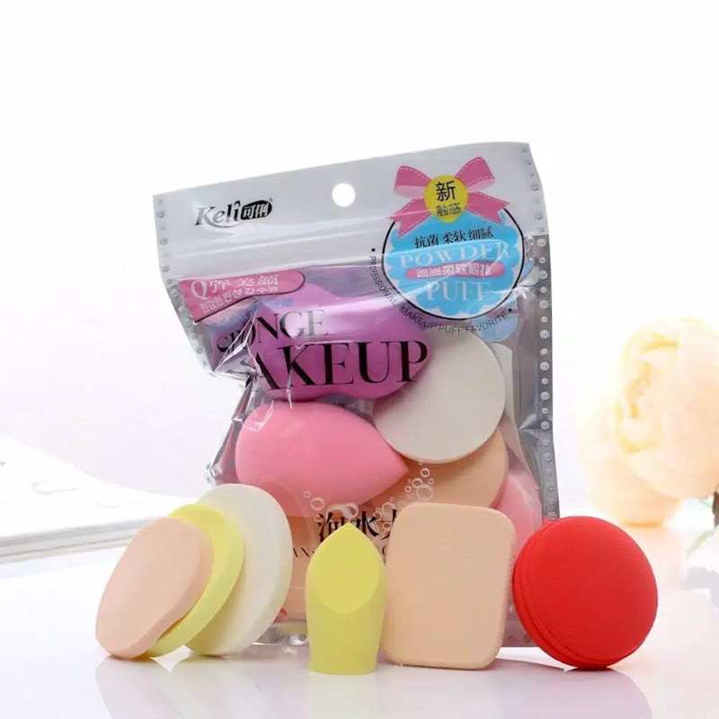 Beauty Blender Sponge Bedak Isi 6 Pcs Powder Puff Foundation Makeup Puff Wajah Berbagai bentuk