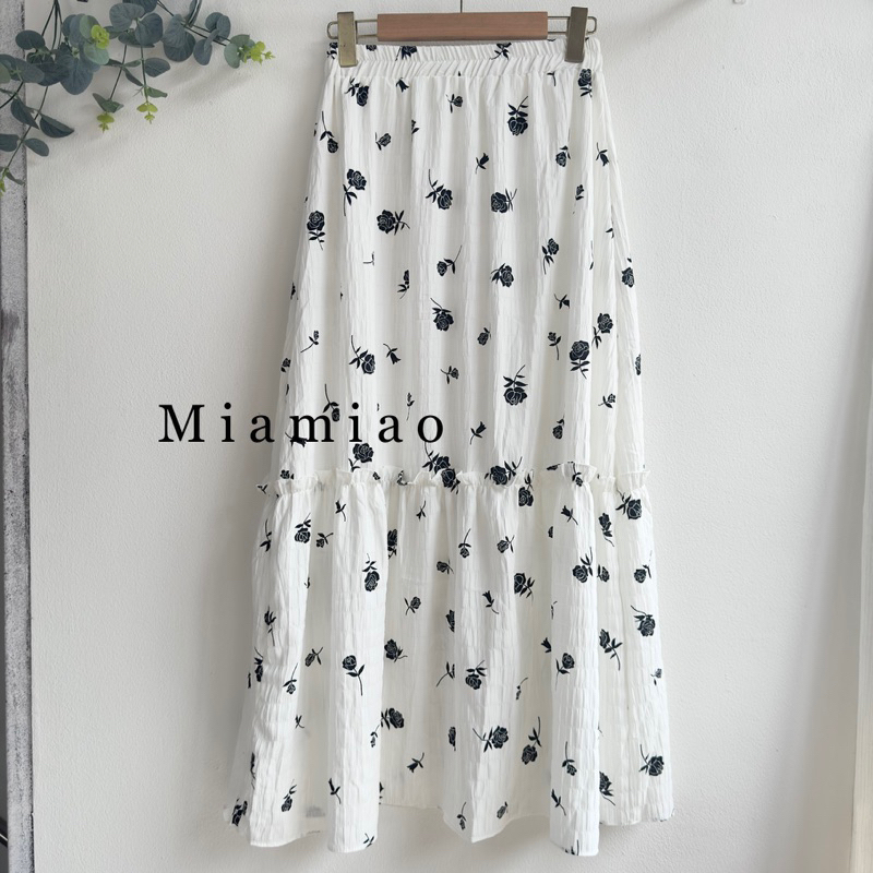 YUNA long skirt/rok wanita A-line midi/rok wanita motif bunga korea