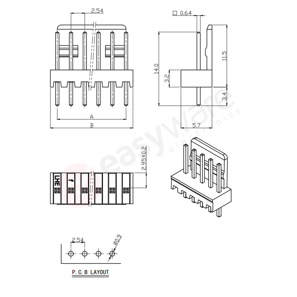 1 Set Connector Molex KF2510 2P 2 Pin 2Pin 2.54mm Header Terminal CI31