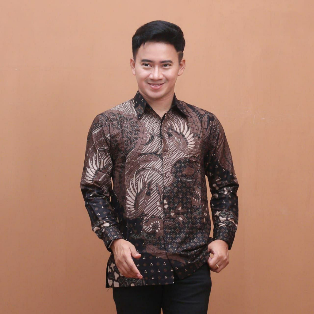 BSWART Batik HRB026 kenongo kemeja panjang anjani biru Pekalongan M L XL Batik Pria MURAH Modern Grosir