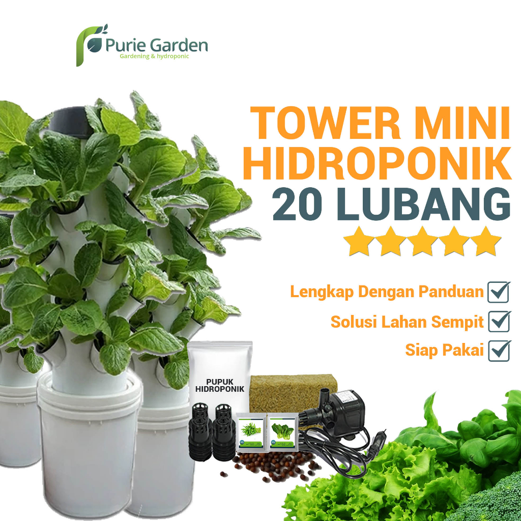 Paket Hidroponik Tower Hidroponik Mini 20 Lubang PG SBY