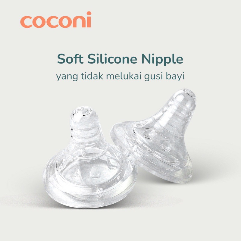 Coconi Wide Neck Bottle Nipple Replacement (2pcs) / Dot Botol Susu