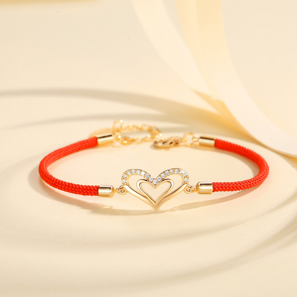 Y032 【Barang spot】Gelang Tali Anti Air Charm Hati Liontin Gelang Tali Titanium Wanita Anti Karat Gelang Couple