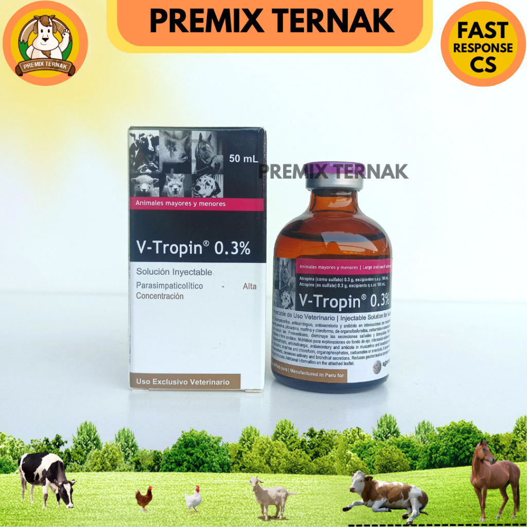 V TROPIN 0.3% 50 ml - Atropin Hewan Sapi Anjing Kucing Kambing Vitropin Vtropin