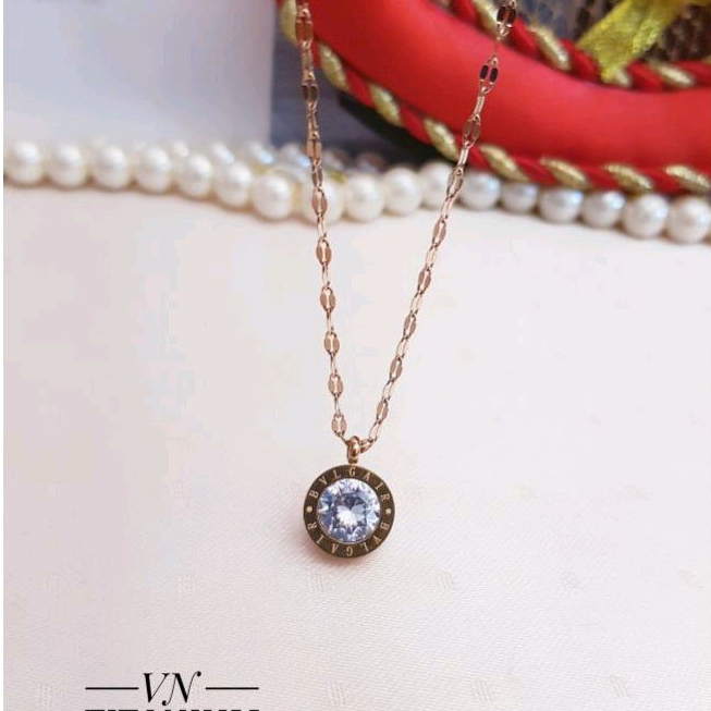 Kalung Titanium Bulgarii Permata Zircon Cantik Simple 3005a2