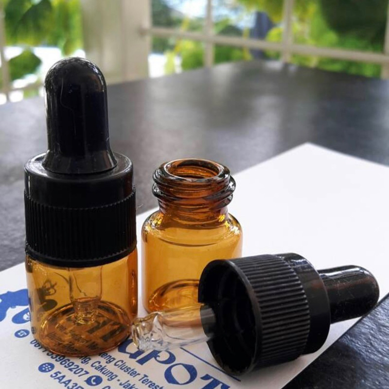 Botol 3 ml kaca coklat tipis pipet hitam