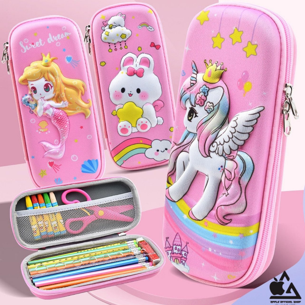 Kotak Pensil Lucu Anak 3D EVA Cartoon Unicorn Rabbit Nasa Dino Cat Kucing Astronot Space Giraffe Mermaid Jerapa Disney Perempuan Cowok Cewek Tempat Pencil Case Box 4D Keren Kartun Souvenir Gift Hadiah