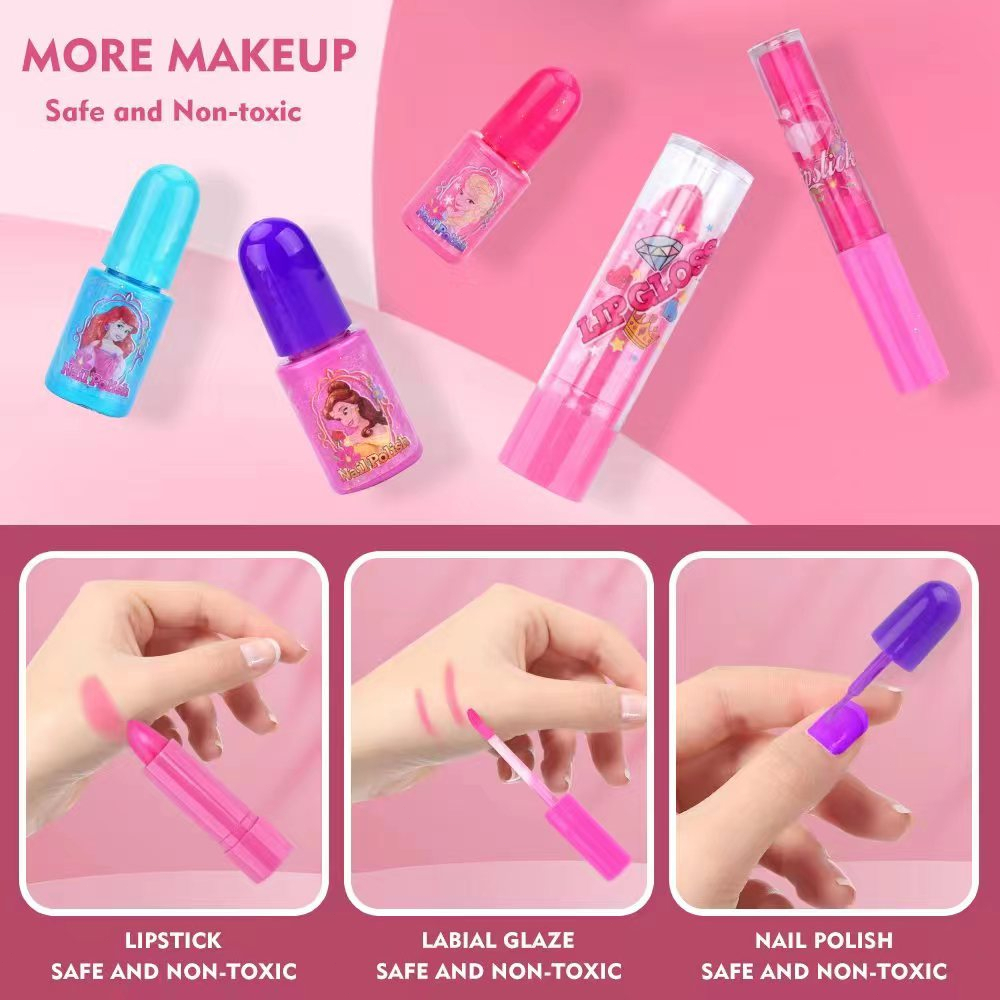 DADAWARD 32Pcs Mainan Kosmetik Kecantikan Anak Kasus Peralatan Kotak Make Up Set Mainan Anak Perempuan untuk Gadis Ulang Tahun Hadiah Set Riasan Mainan Anak Makeup Mainan perempuan kosmetik bayi non-toksik Mainan rias Rias