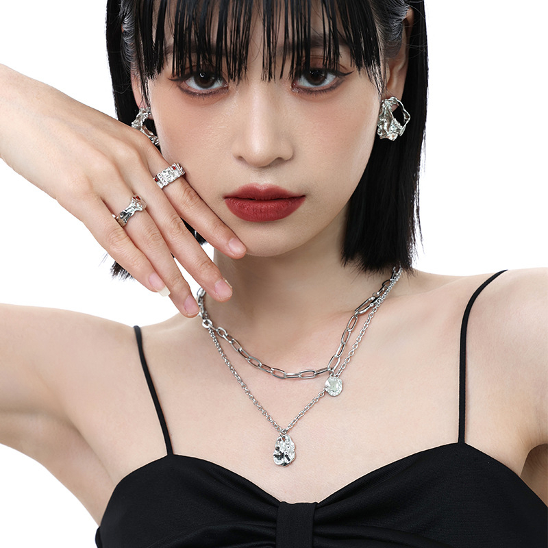 AZ277 【Barang spot】Kalung Rantai Klavikula Logam Ganda Wanita Dengan Liontin Cantik/ Aksesoris Fashion