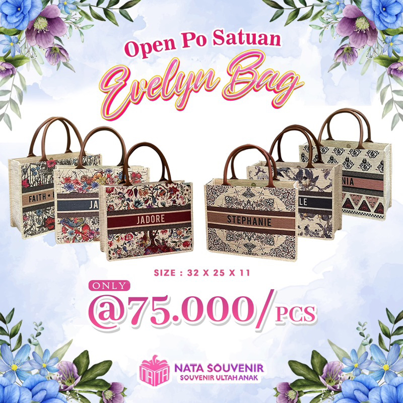 Evelyn Bag / Tas Wanita / Tote Bag / Tas jinjing Custome Name ( PO Satuan )