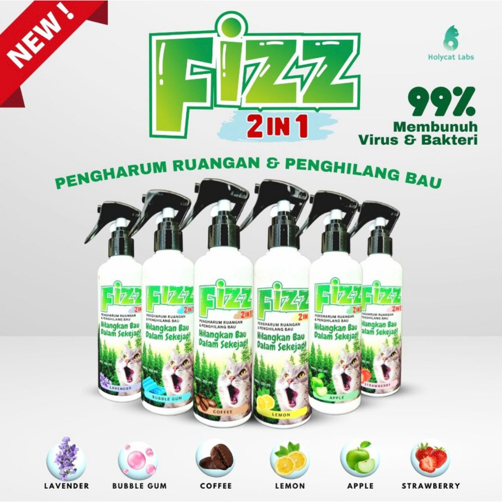 Fizz pengilang bau kotoran kucing dan pengharum ruangan 2 in 1 fizz 250 ml