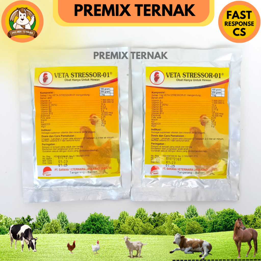 VETA STRESSOR 100 gram - Obat anti stres ayam - Multivitamin dan Elektrolit untuk ayam - Vitamin Ayam