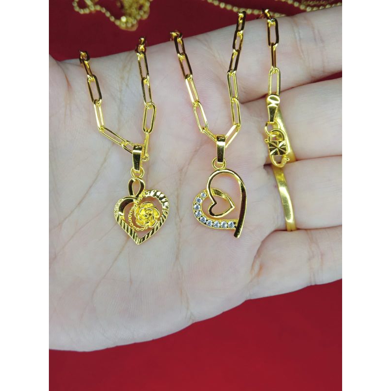 kalung paperclip love 2 50cm lapis emas 24k