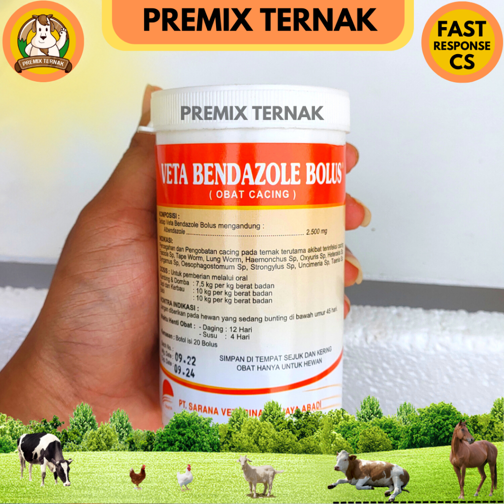 Veta Bendazole Bolus 1 Pot 20 pcs - Obat Cacing Bolus - Albendazol 2500 mg - Obat Cacing ternak