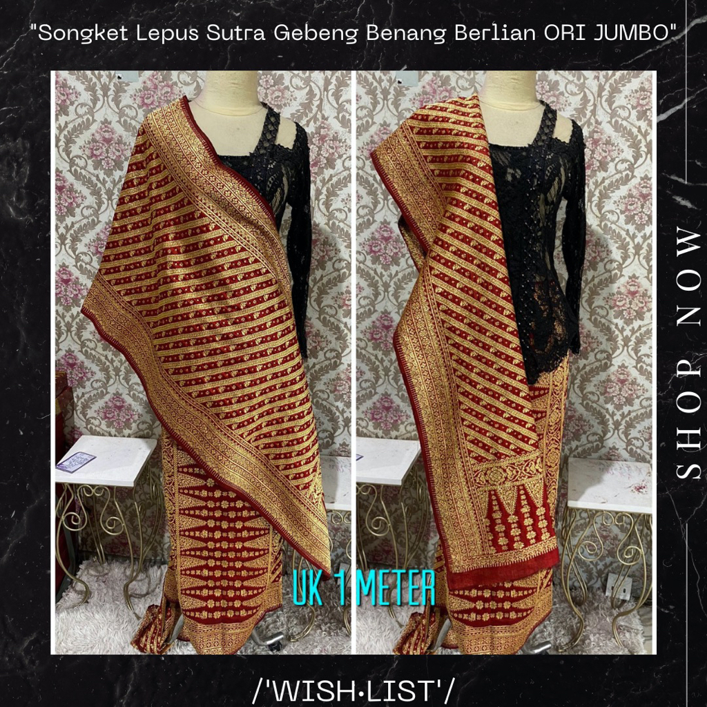 Kain Tenun Tradisional Songket Lepus Sutra Gebeng Benang Berlian ORI JUMBO Kekinian Selendang Murah 