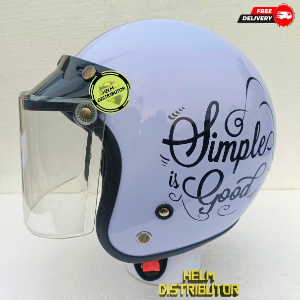 HELM BOGO DEWASA MOTIF SIMPLE GOOD,PREMIUM, KACA DATAR GOLD, BIRU, HITAM DAN BENING, UNTUK PRIA DAN WANITA COD