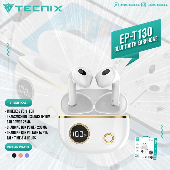 Headset Bluetooth TECNIX EP-T130 LED HiFi Sound TWS