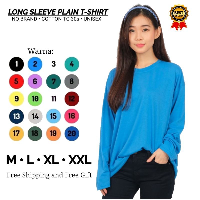 Kaos Polos Oversize Lengan Panjang Round Neck Cotton Tc 30s