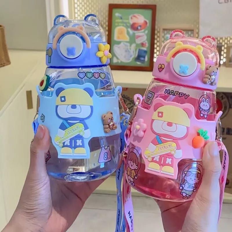 BOTOL MINUM ANAK SEKOLAH LUCU 600ML / BOTOL MINUM SEDOTAN