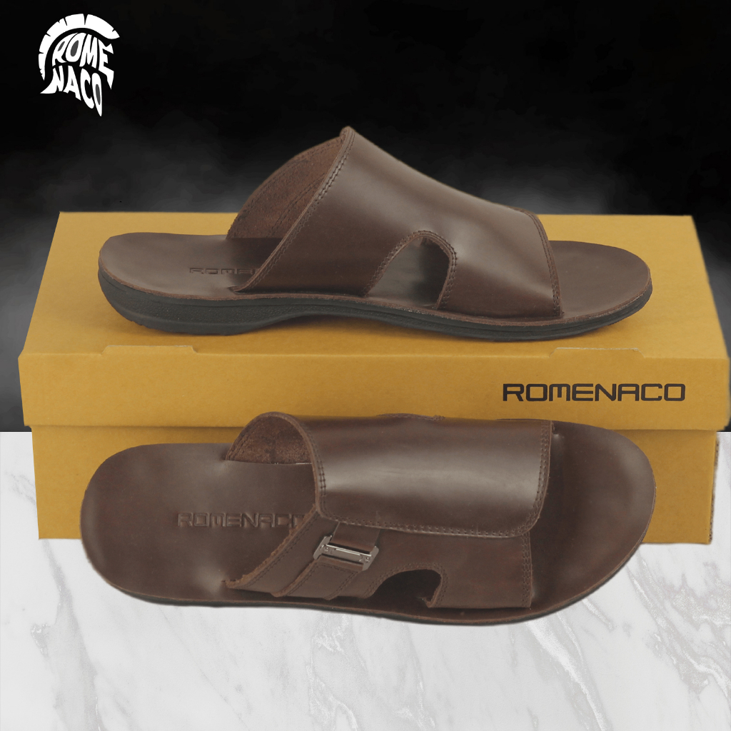 ROMENACO R138  Sandal Pria Maroon Kulit Asli Sapi