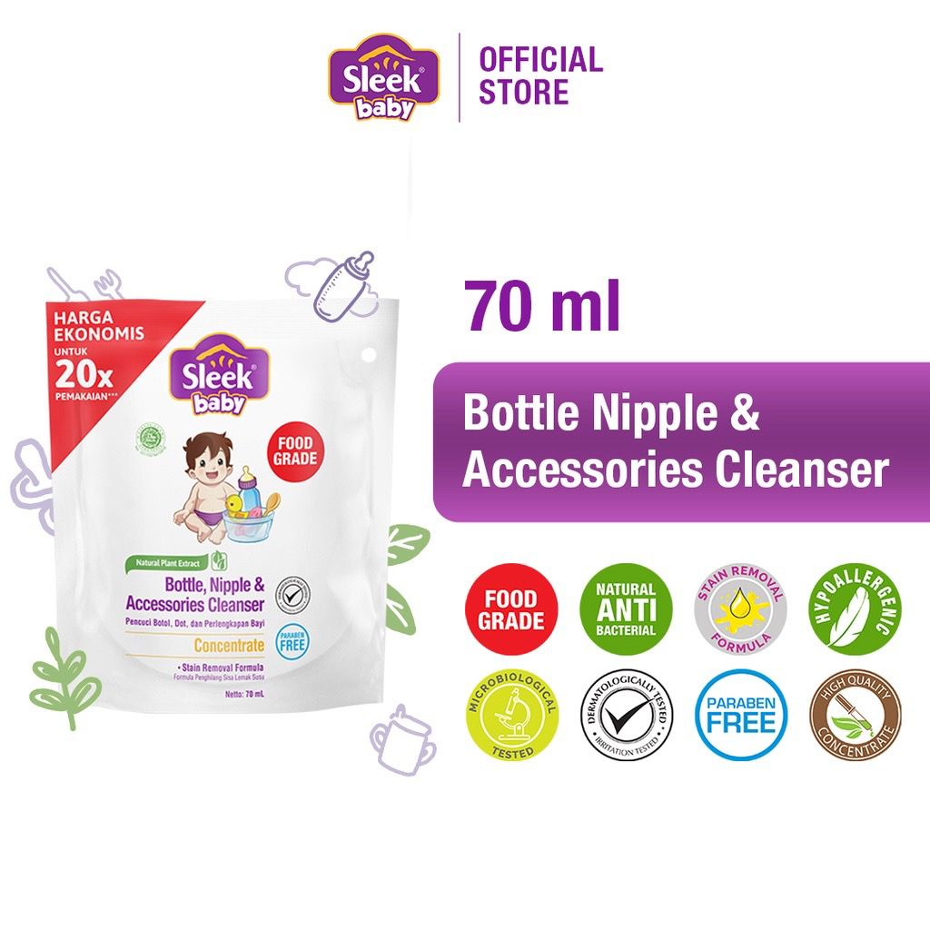 Sleek Baby Bottle Nipple &amp; Accessories Cleanser 70ml/Sabun Cuci Botol Bayi