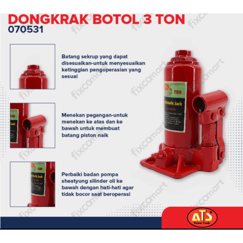 Dongkrak hidrolik mobil 3ton Ats model botol