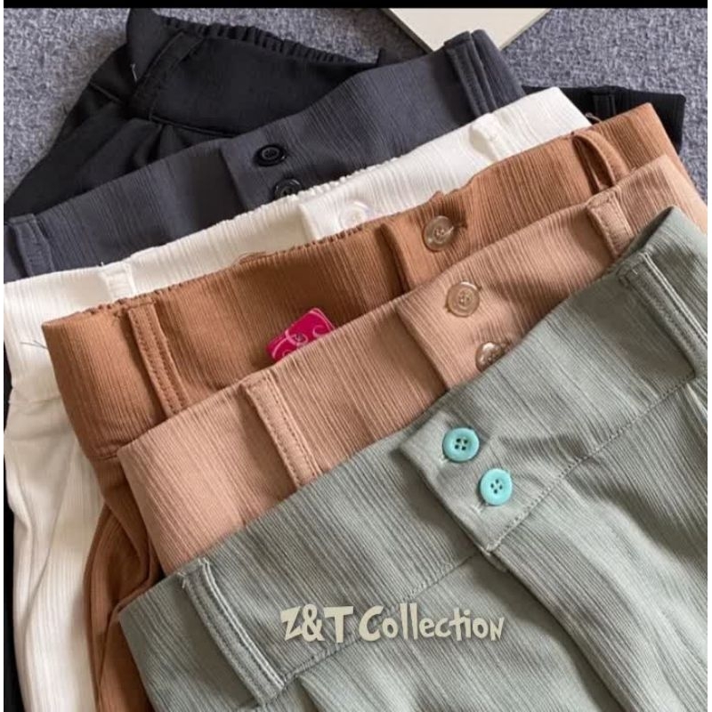 Celana Jennie Knit Pants Celana Kulot Highwaist Knit Kancing 2 Celana Knit Pants