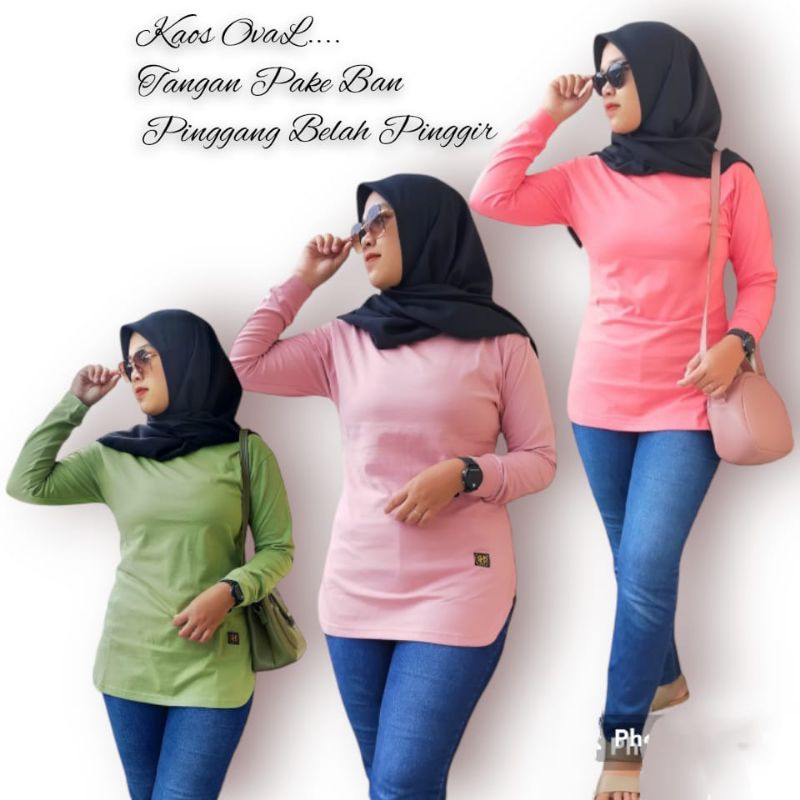 Kaos Wanita Oval Polos Tangan Panjang