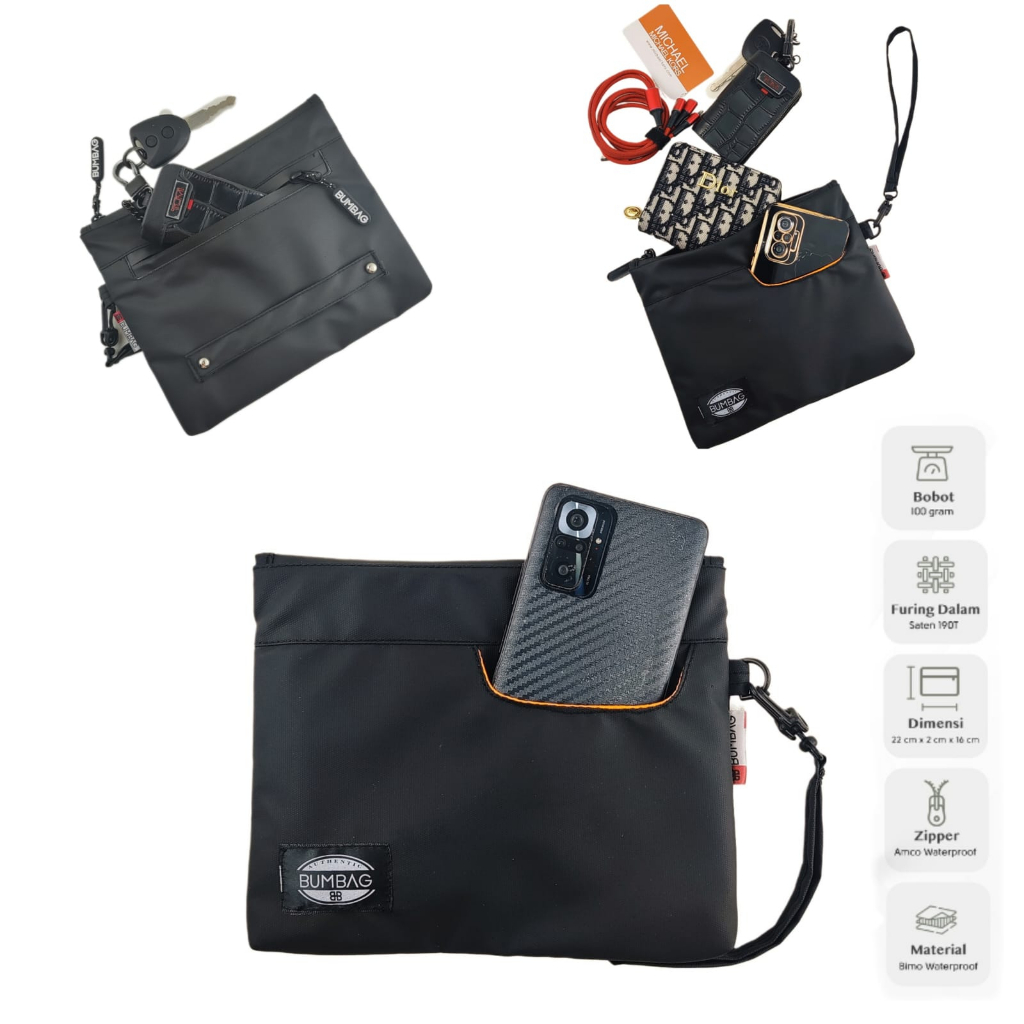 BUMBAG - River Clutch Bag Pria Wanita Waterproof Tas Tangan Pria Wanita Anti Air Hand Bag River Pria Pouch Bag Pria Wanita -Tas Pria - Clutch - Handbag - Tas Tangan Moral Flat - Tas Pria-Tas Wanita -Waterproof-Anti Air-Hitam 191514