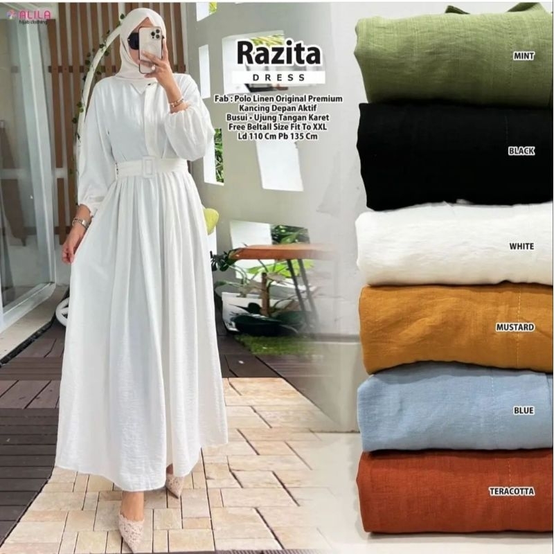 gamis polo linen terbaru/gamis polo linen premium/razita dres terbaru