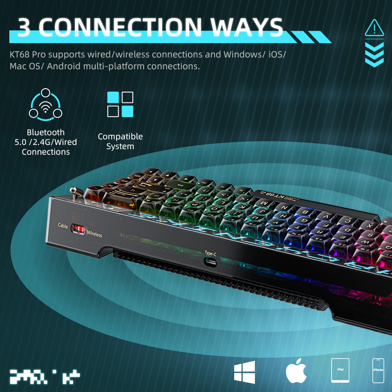 Machenike KT68 Pro Smart Screen Display Mechanical Wireless Keyboard Hot-Swap RGB