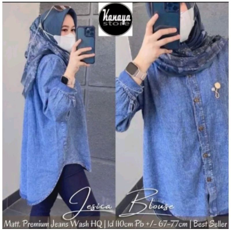 Jessica Blouse Jeans Snow Baju Atasan wanita