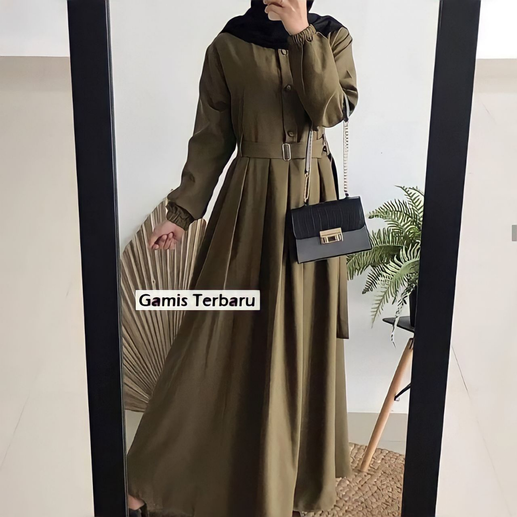 Gamis Monna Belt Dress Sandira Size Jumbo Syari Busui Friendly Terbaru Moscrepe Original