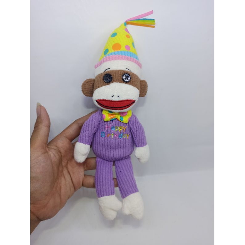 boneka sock monkey original happy birthday ty brand
