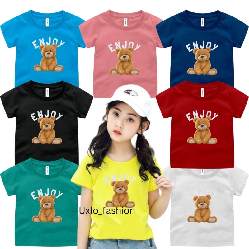 KAOS ANAK PEREMPUAN DAN LAKI LAKI BAHANN COTTON COMBED 30S UMUR 1 SAMPAI 9 TAHUN LENGAN PENDEK MOTIF TEDDY BEAR KARTUN UXLO FASHION