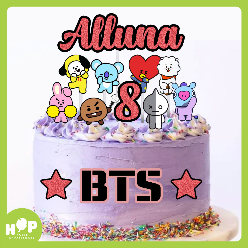 Topper Cake BT21 BTS + Custom Nama / Hiasan Kue Ulang Tahun