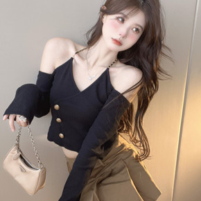 【Elegant】 Off-the-Shoulder Strapless Knitwear Tops 2143