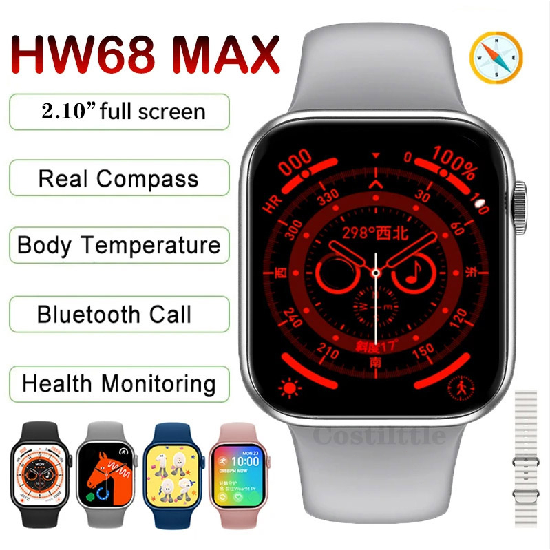 New ORI IWO Smartwatch Serise 8 HW68 Max 2.1 inch Big Screen Compass Dial NFC Games Body Temperature Sports Fitness Smart Watch With compass PK H11 HK8 HELLO WATCH