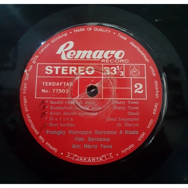 Vinyl Piringan Hitam 12 inch Frangky Manoppo - Katakan Sayang dll