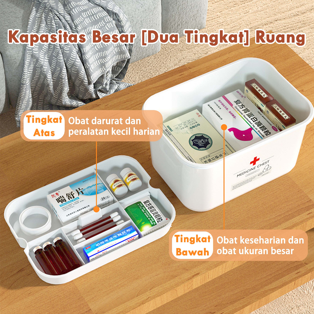 Medicine Box Organizer White First Aid Box / Kotak Obat P3K Putih Perlengkapan H220 dua tingkat