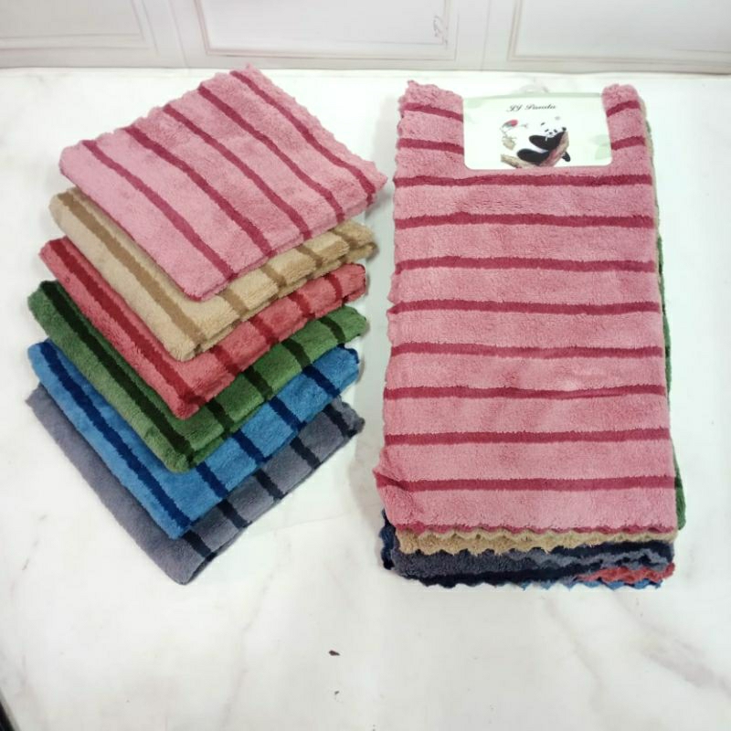 [Isi 6pcs] Saputangan Microfiber Lembut dan Berdaya Serap Tinggi Motif Salur 30x30cm