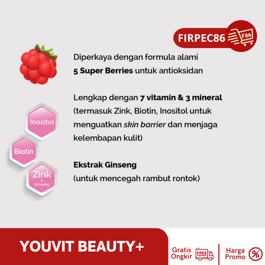 Youvit Beauti+ 1 Pouch Ginseng, Biotin &amp; Vitamin E