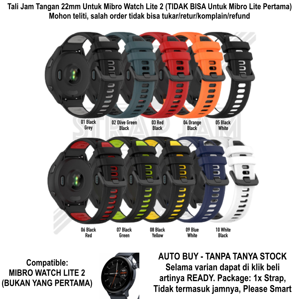 TTC 22mm Tali Jam Mibro Watch Lite 2 - Strap Olahraga Silikon Sporty Two Tone Quick Release