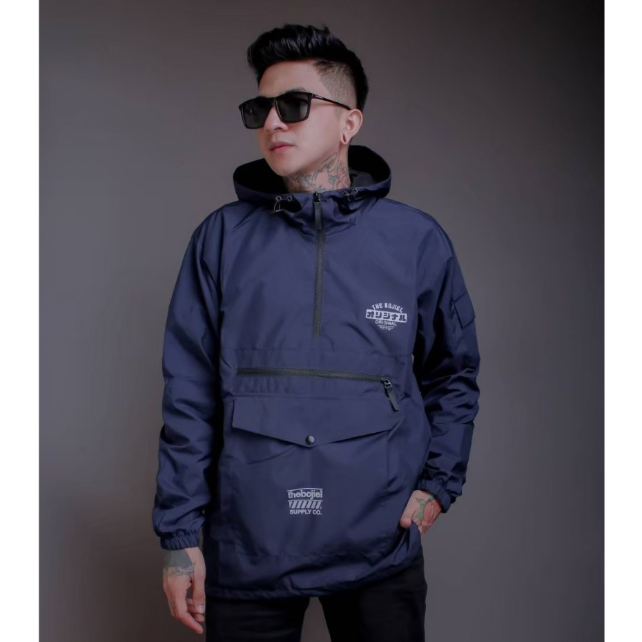 The Bojiel Biru Navy Jaket Cougle Simple Jaket Parasut Jaket Outdoor Jaket Cagoule JNK
