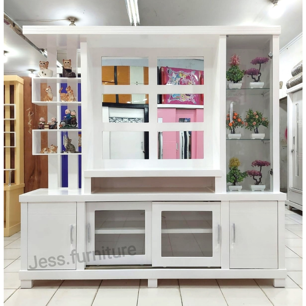 Partisi TV 43in JUMBO Multriplek PUTIH , Bufet TV Ruangan , Partisi Ruang Tamu , Partisi Minimalis M