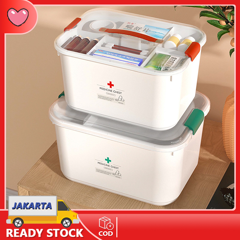 Medicine Box Organizer White First Aid Box / Kotak Obat P3K Putih Perlengkapan H220 dua tingkat